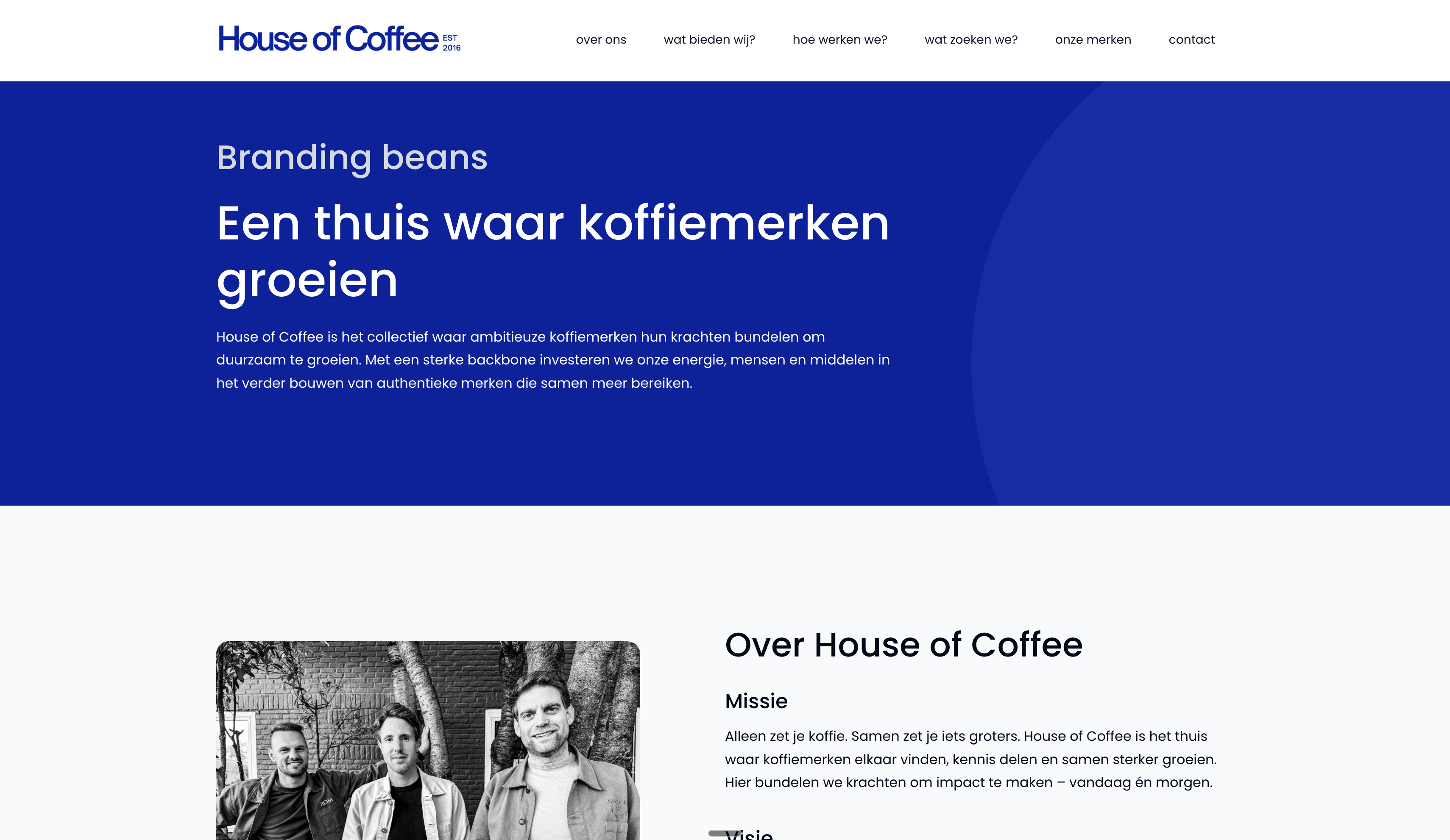 Screenshot van The House of Coffee website